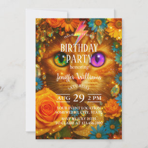 Mystical Rainbow Eyed Cat Floral Dream             Invitation