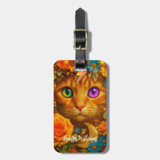 Mystical Rainbow Eyed Cat Floral Dream Luggage Tag