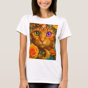Mystical Rainbow Eyed Cat Floral Dream T-Shirt