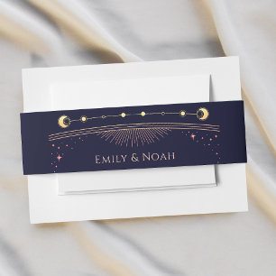 Mystical Rainbow Navy Bllue Sun Moon Stars Invitation Belly Band