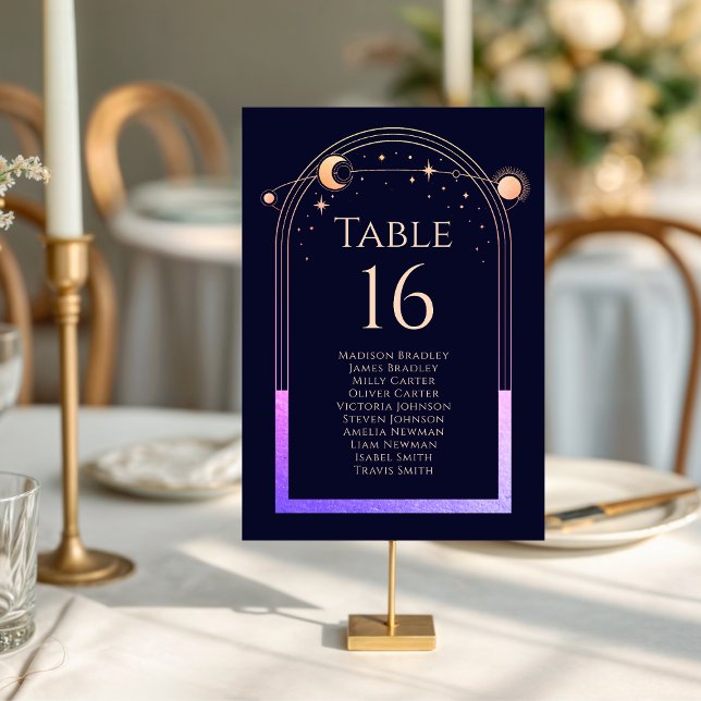 Mystical Rainbow Navy Blue Sun Moon Stars Space Table Number (Creator Uploaded)