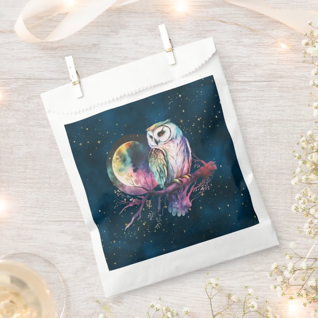 Mystical Rainbow Owl and Full Moon Celestial Favour Bag (Clipped)