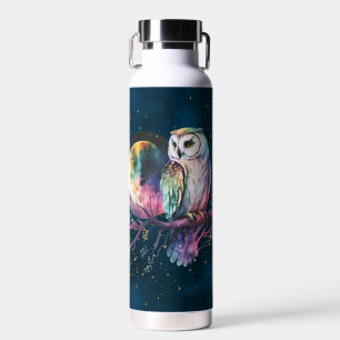 Mystical Rainbow Owl and Full Moon Celestial Water Bottle