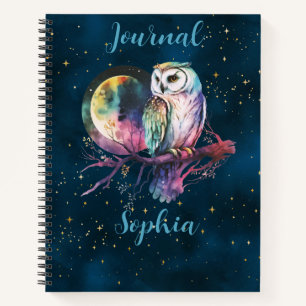 Mystical Rainbow Owl & Full Moon Celestial Journal