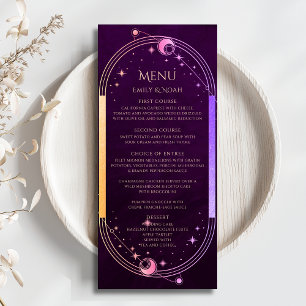 Mystical Rainbow Plum Sun Moon Stars Wedding Menu