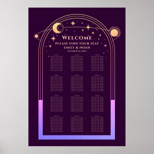 Mystical Rainbow Plum Sun Moon Stars Wedding Poster (Front)