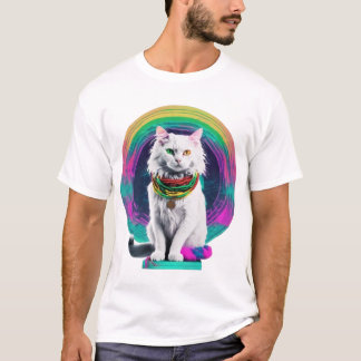 Mystical Rastafarian Cat in Vaporwave T-Shirt
