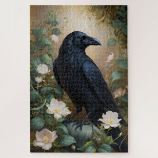 Mystical Raven & Bloom – Enchanted Fantasy Art Jigsaw Puzzle
