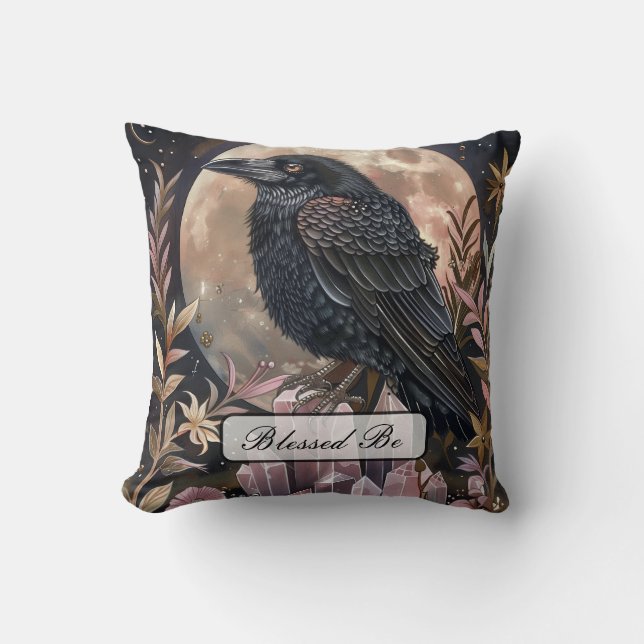 Mystical Raven Crystal Cushion (Front)
