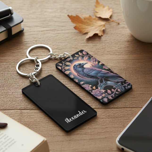 Mystical Raven Dark Academia Gothic Key Ring (Gothic Raven keychain)