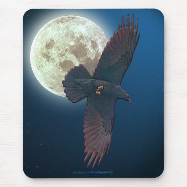 Mystical Raven & Full Moon Fantasy Art Mouse Pad (Front)