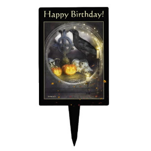 Mystical Raven Happy Birthday Cake Topper