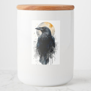 Mystical Raven Watercolor Art   Gothic Moon Crow I Food Label