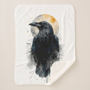 Mystical Raven Watercolor Art Gothic Moon Crow I Sherpa Blanket