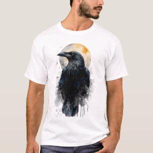 Mystical Raven Watercolor Art Gothic Moon Crow I T-Shirt