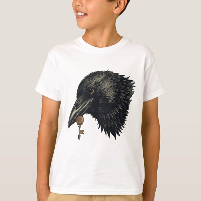 Mystical Raven with Key Illustration T-Shirt (Front)
