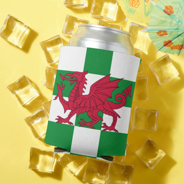Mystical Red Celtic Dragon Flag of Wales Can Cooler (In Situ Summer)
