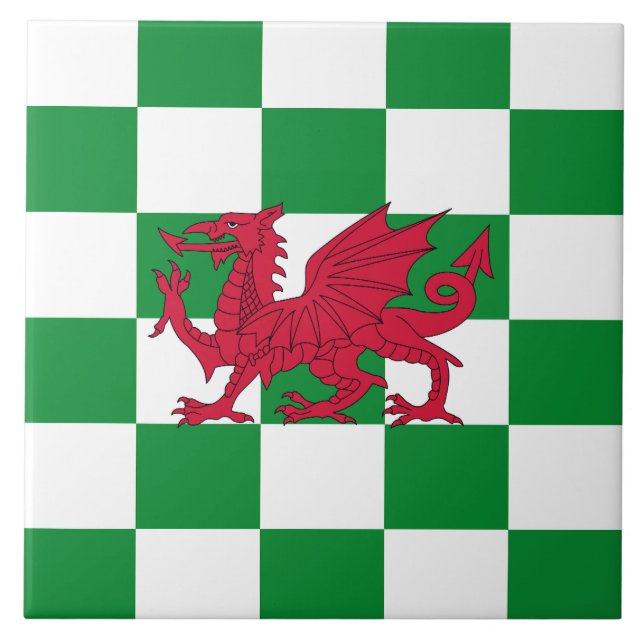 Mystical Red Celtic Dragon Flag of Wales Ceramic Tile (Front)