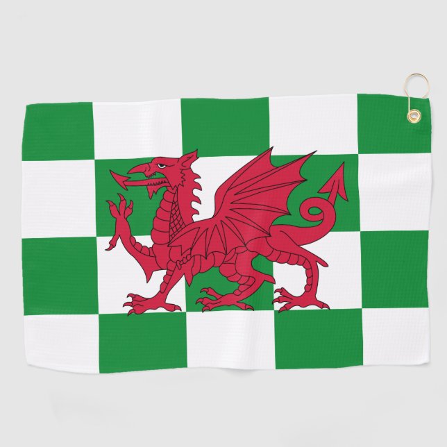 Mystical Red Celtic Dragon Flag of Wales Golf Towel (Horizontal)