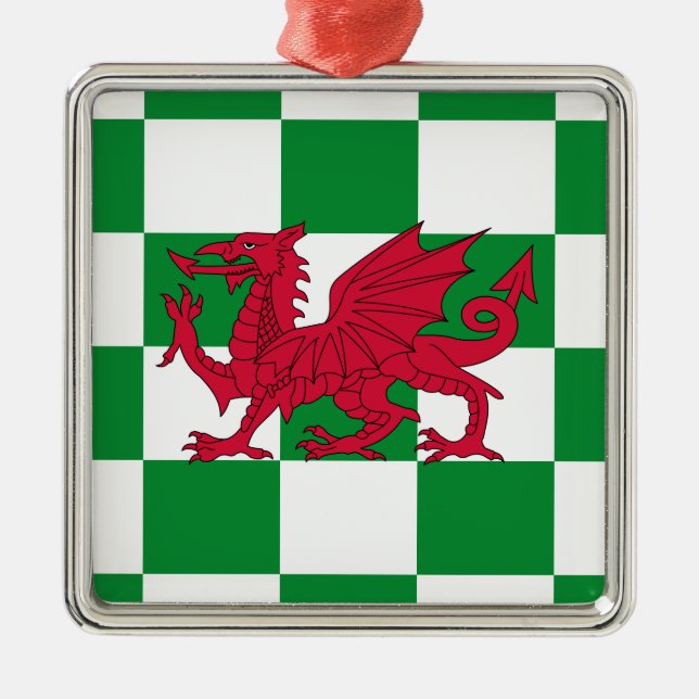 Mystical Red Celtic Dragon Flag of Wales Metal Ornament (Front)
