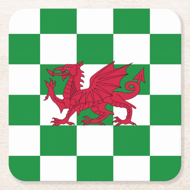 Mystical Red Celtic Dragon Flag of Wales Square Paper Coaster (Front)