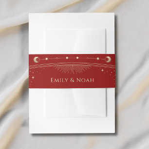 Mystical Red Gold Sun Moon Stars Wedding Invitation Belly Band