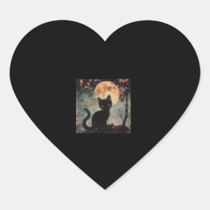 Mystical Red Moon with Black Cat and Sakura Heart Sticker