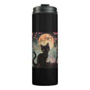 Mystical Red Moon with Black Cat and Sakura  Thermal Tumbler