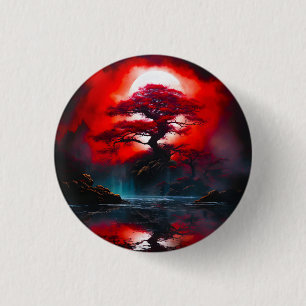 Mystical Red Tree Under Full Moon 3 Cm Round Badge