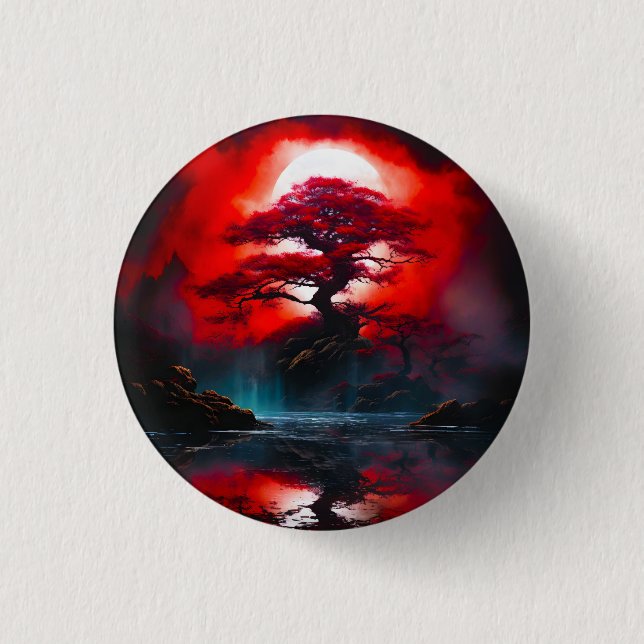 Mystical Red Tree Under Full Moon 3 Cm Round Badge (Front)