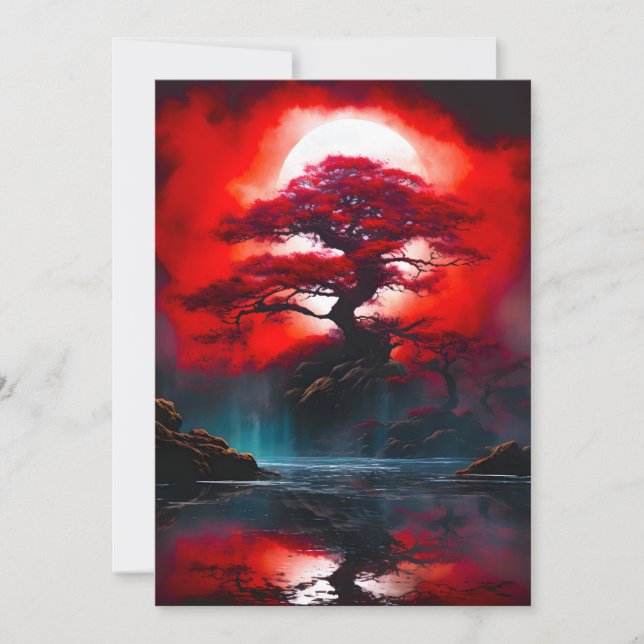 Mystical Red Tree Under Full Moon Announcement (Front)