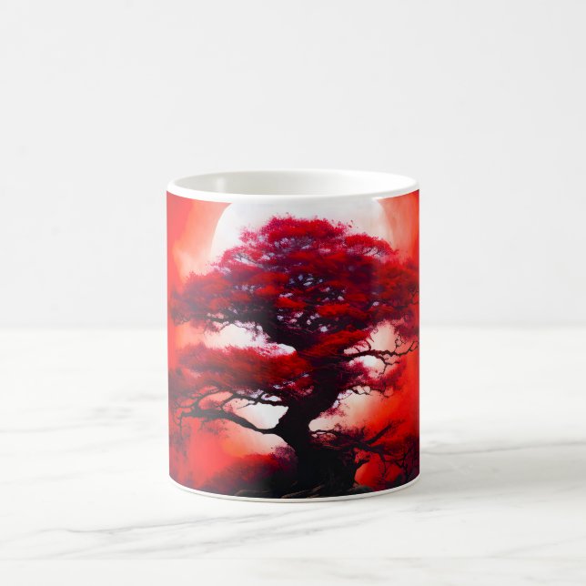 Mystical Red Tree Under Full Moon Coffee Mug (Center)