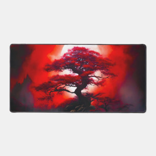 Mystical Red Tree Under Full Moon Desk Mat