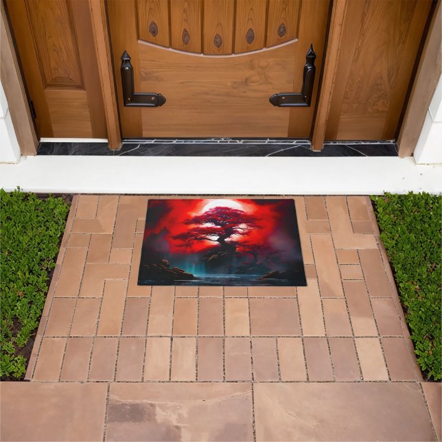 Mystical Red Tree Under Full Moon Doormat (Outdoor)
