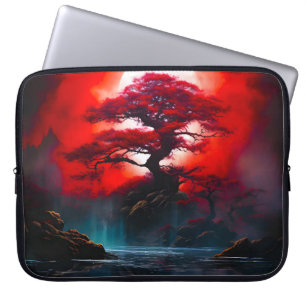 Mystical Red Tree Under Full Moon Laptop Sleeve