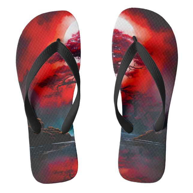 Mystical Red Tree Under Full Moon Thongs (Footbed)