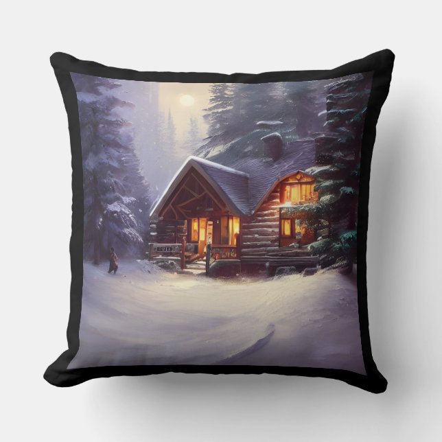 Mystical Rustic Log Cabin Amongst The Evergreens Cushion (Front)