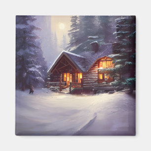 Mystical Rustic Log Cabin Amongst The Evergreens Magnet