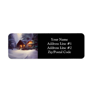 Mystical Rustic Log Cabin Amongst The Evergreens Return Address Label