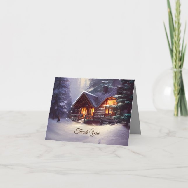 Mystical Rustic Log Cabin amongst The Evergreens Thank You Card (Front)