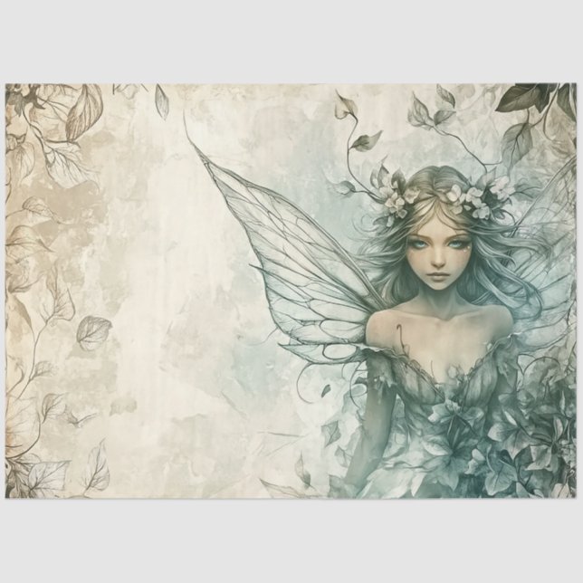 Mystical Sage Green Fairy Decoupage  Tissue Paper (Front)