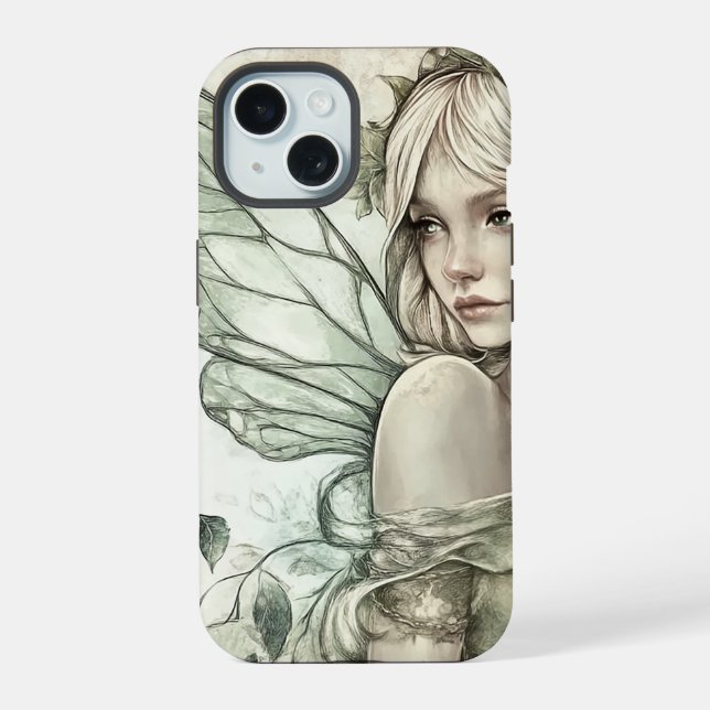 Mystical Sage Green Fairy iPhone 15 Case (Back)