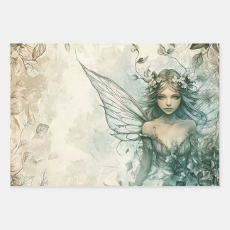 Mystical Sage Green Fairy Wrapping Paper Sheet