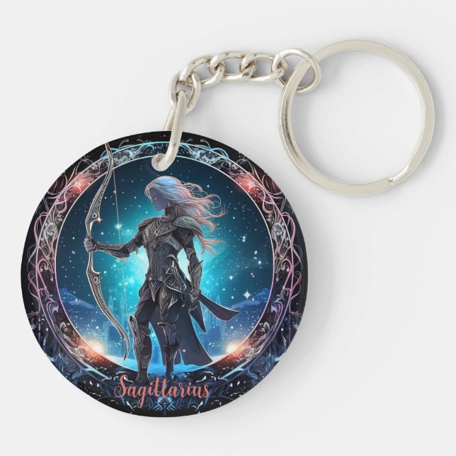 Mystical Sagittarius Zodiac Artwork  Key Ring (Back)