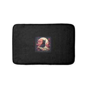 Mystical Sakura Night_ Black Cat with Full Moon  Bath Mat