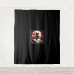Mystical Sakura Night_ Black Cat with Full Moon Tapestry