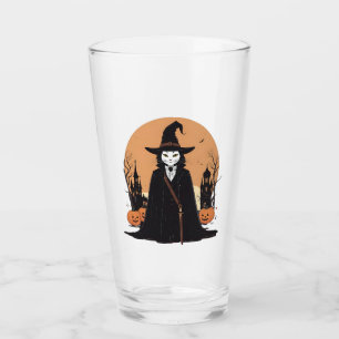 Mystical Salem Black Cat with Pumpkins Glass