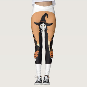 Mystical Salem Black Cat with Pumpkins Leggings