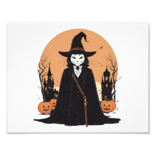 Mystical Salem Black Cat with Pumpkins Photo Print