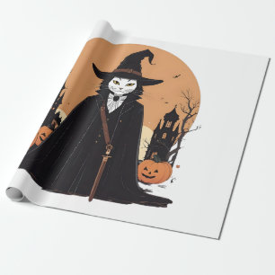 Mystical Salem Black Cat with Pumpkins Wrapping Paper